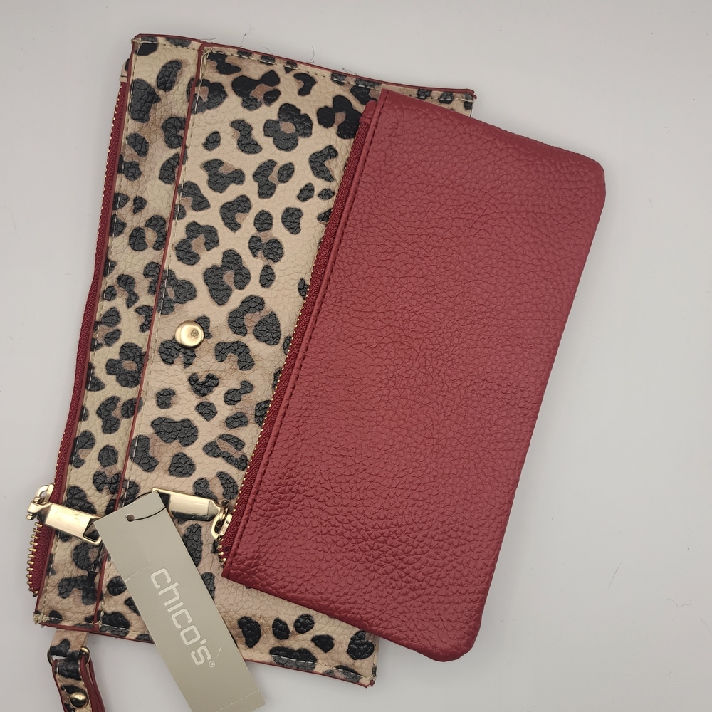 Chico's Animal Leopard Cheetah Print Wristlet  Red Highlight - Picture 5 of 5